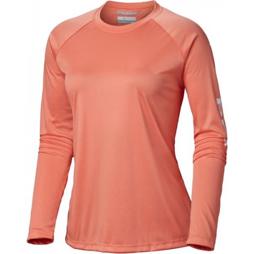 Columbia Women's PFG Tidal Tee II Long Sleeve Lychee/White Logo Shirt Columbia Women's PFG Tidal Tee II Long Sleeve Lychee/White Logo Shirt