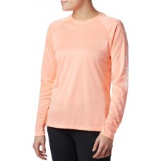 Columbia Women's Plus Size PFG Tidal Tee Long Sleeve Tiki Pink/White Logo Shirt