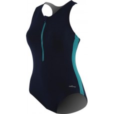 Dolfin Women's Zip-Front Racerback Navy/Teal Swimsuit Dolfin Women's Zip-Front Racerback Navy/Teal Swimsuit