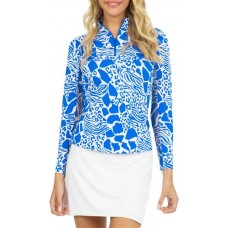 IBKUL Women's Bianca Long Sleeve Mock Neck Golf Sun Bianca Blue/White Shirt