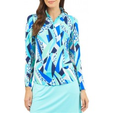 IBKUL Women's Brianna Long Sleeve Mock Neck Golf Sun Brianna Blue Shirt