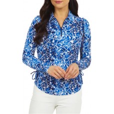 IBKUL Women's Long Sleeve Evie Print 1/4 Zip Golf Evie Navy/White Polo