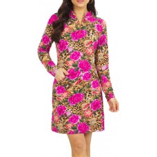 IBKUL Women's Long Sleeve Jovanna Print 1/4 Zip Golf Jovanna Tan/Hot Pink Dress IBKUL Women's Long Sleeve Jovanna Print 1/4 Zip Golf Jovanna Tan/Hot Pink Dress