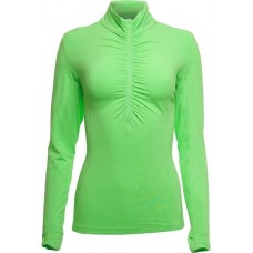 IBKUL Women's Long Sleeve Ruched Mock Neck Golf Lime Polo IBKUL Women's Long Sleeve Ruched Mock Neck Golf Lime Polo