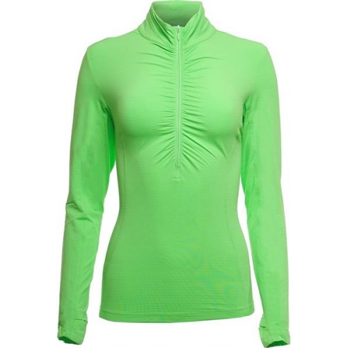 IBKUL Women's Long Sleeve Ruched Mock Neck Golf Lime Polo IBKUL Women's Long Sleeve Ruched Mock Neck Golf Lime Polo