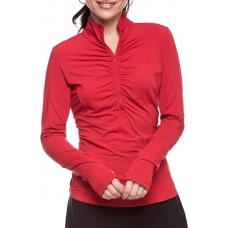 IBKUL Women's Long Sleeve Ruched Mock Neck Golf Red Polo IBKUL Women's Long Sleeve Ruched Mock Neck Golf Red Polo