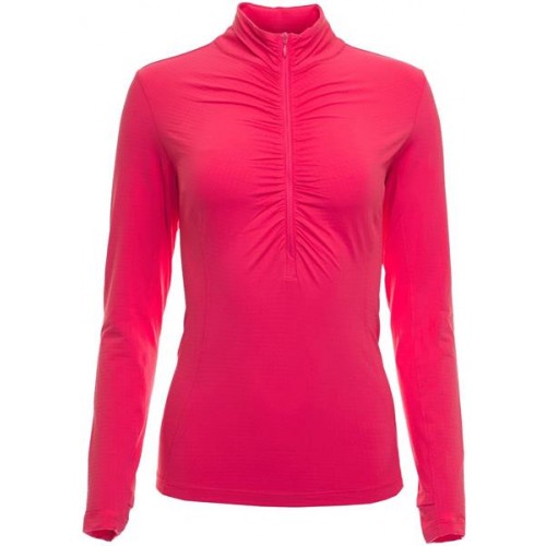 IBKUL Women's Long Sleeve Ruched Mock Neck Golf Watermelon Polo IBKUL Women's Long Sleeve Ruched Mock Neck Golf Watermelon Polo