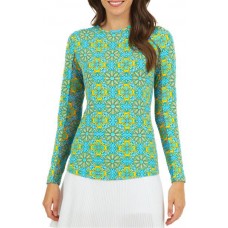 IBKUL Women's Long Sleeve Scarlet Print Crew Neck Golf Scarlet Turq Multi Polo IBKUL Women's Long Sleeve Scarlet Print Crew Neck Golf Scarlet Turq Multi Polo