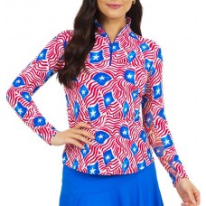 IBKUL Women's Long Sleeve Sun Golf Rylee Blue/Red Shirt