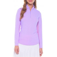 IBKUL Women's Long Sleeve Zip Mock Neck Golf Mini Check Lavender/White Shirt IBKUL Women's Long Sleeve Zip Mock Neck Golf Mini Check Lavender/White Shirt
