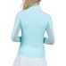 IBKUL Women's Long Sleeve Zip Mock Neck Golf Mini Check Seafoam/White Shirt IBKUL Women's Long Sleeve Zip Mock Neck Golf Mini Check Seafoam/White Shirt