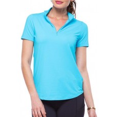 IBKUL Women's Short Sleeve Mock Neck Golf Turquoise Polo