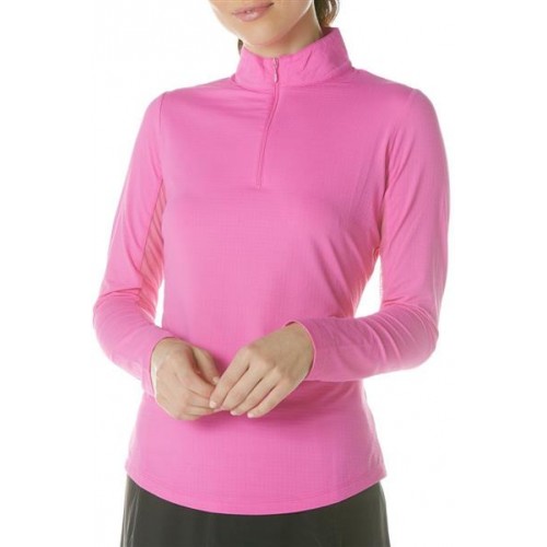 IBKUL Women's Solid Long Sleeve Golf Hot Pink Top IBKUL Women's Solid Long Sleeve Golf Hot Pink Top
