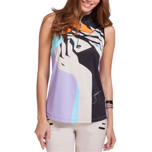 Jamie Sadock Women's Sleeveless Incognito Print Golf Oasis Polo Jamie Sadock Women's Sleeveless Incognito Print Golf Oasis Polo