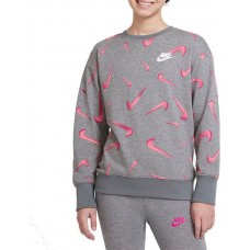 Nike Girls' 3D Swooshfetti Crewneck Carbon Heather/Fireberry Sweatshirt Nike Girls' 3D Swooshfetti Crewneck Carbon Heather/Fireberry Sweatshirt