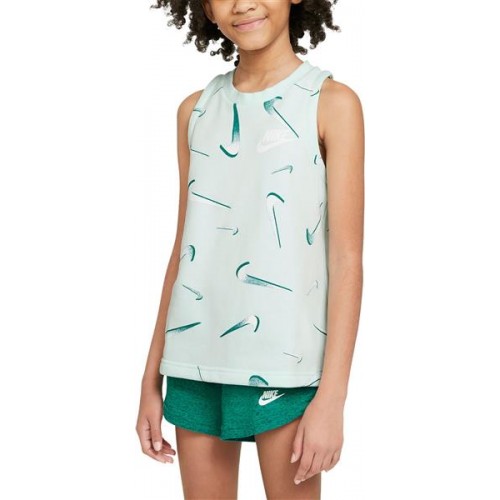 Nike Girls' Sportswear French Terry Printed Tank Barely Green Top Nike Girls' Sportswear French Terry Printed Tank Barely Green Top