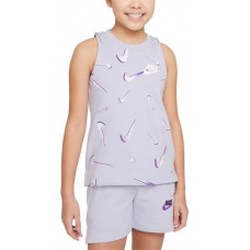 Nike Girls' Sportswear French Terry Printed Tank Purple Chalk Top