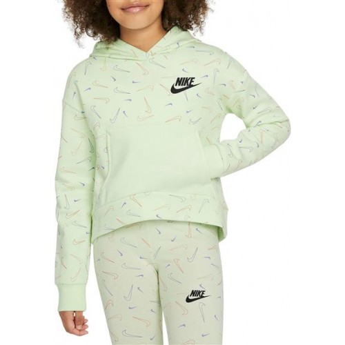 Nike Girls' Sportswear Swooshfetti Club Fleece Lime Ice Hoodie Nike Girls' Sportswear Swooshfetti Club Fleece Lime Ice Hoodie