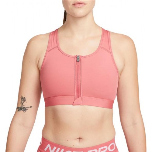 Nike Women's Dri-FIT Swoosh Zip-Front Medium-Support Padded Sports Archaeo Pink Bra Nike Women's Dri-FIT Swoosh Zip-Front Medium-Support Padded Sports Archaeo Pink Bra