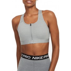 Nike Women's Dri-FIT Swoosh Zip-Front Medium-Support Padded Sports Particle Grey Bra