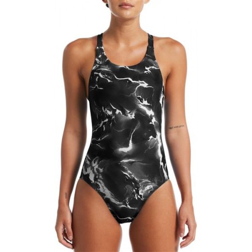 Nike Women's Hydrastrong Lightning Fastback One Piece Black Swimsuit Nike Women's Hydrastrong Lightning Fastback One Piece Black Swimsuit