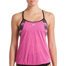 Nike Women's Texture Stripe Layered Tankini Fire Pink Top Nike Women's Texture Stripe Layered Tankini Fire Pink Top