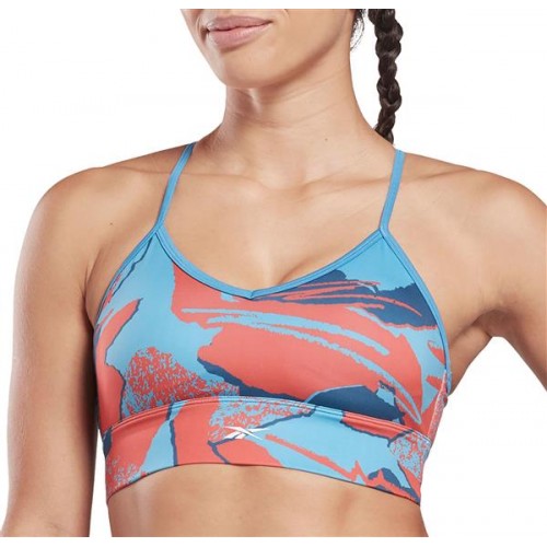 Reebok Women's Workout Ready Printed Sports Essential Blue Bra Reebok Women's Workout Ready Printed Sports Essential Blue Bra