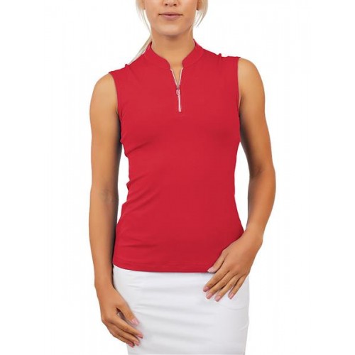 Sofibella Women's Mock Neck Sleeveless 1/4 Zip Roulette Top Sofibella Women's Mock Neck Sleeveless 1/4 Zip Roulette Top