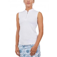 Sofibella Women's Mock Neck Sleeveless 1/4 Zip White Top
