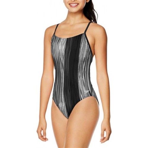 Speedo Women's Printed Relay Back One Piece Black Stripe Swimsuit Speedo Women's Printed Relay Back One Piece Black Stripe Swimsuit