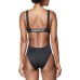 Speedo Women's Rib Logo One Piece Speedo Black Swimsuit