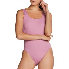 Speedo Women's Ribbed Logo One Piece Mauve Orchid Swimsuit